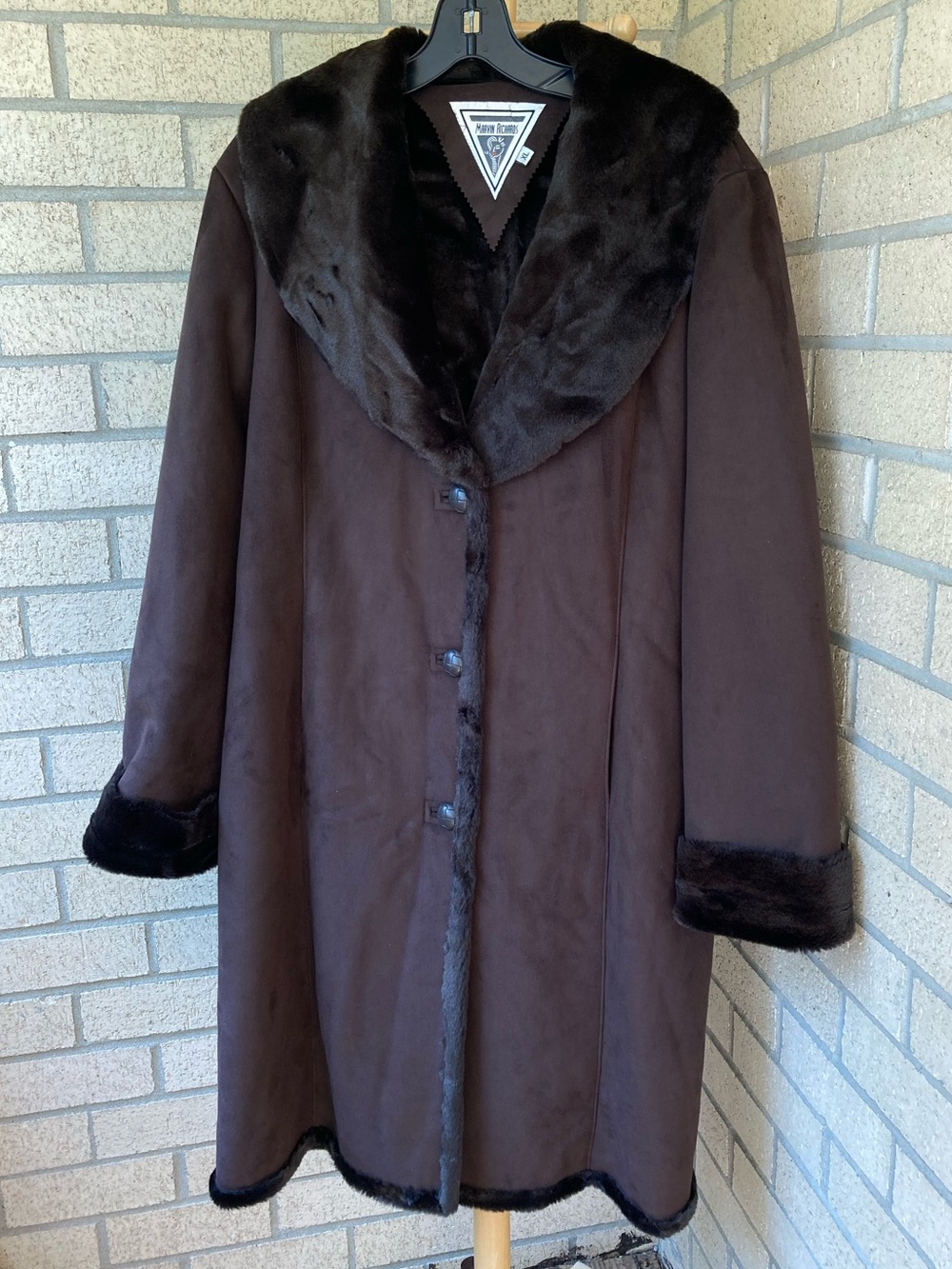 Marvin Richards Chocolate Brown Faux Suede Fur Coat Penny Lane Coat XL